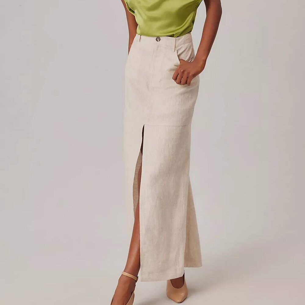 Reformation Tazz Linen Maxi Skirt Oatmeal